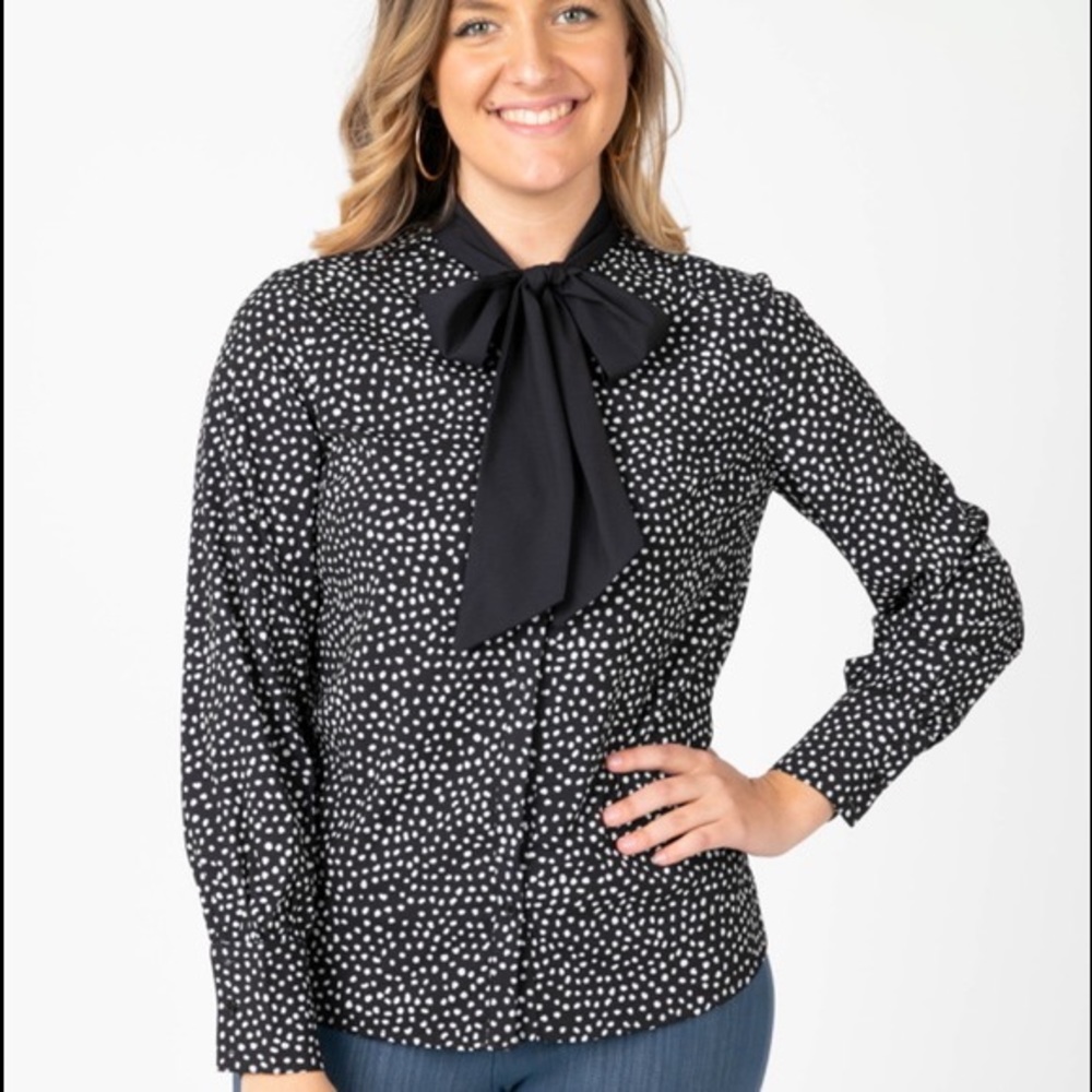 Agnes and Dora Bow blouse.Black/White polka Med.